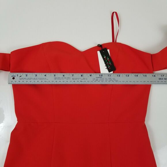Milly Brie Size 4 Off Shoulder Italian Cady Red Poppy Cocktail Dress NWT $495 - Picture 3 of 5
